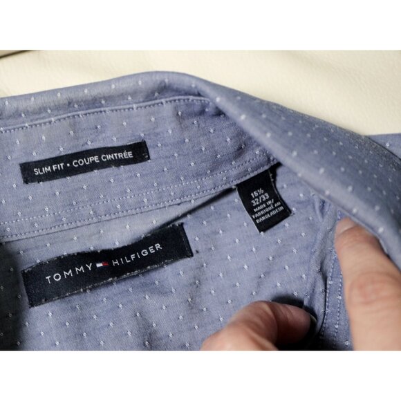 TOMMY HILFIGER - Men's Light Blue on Blue Dotted Button Down Shirt - Size M Slim - Picture 5 of 8